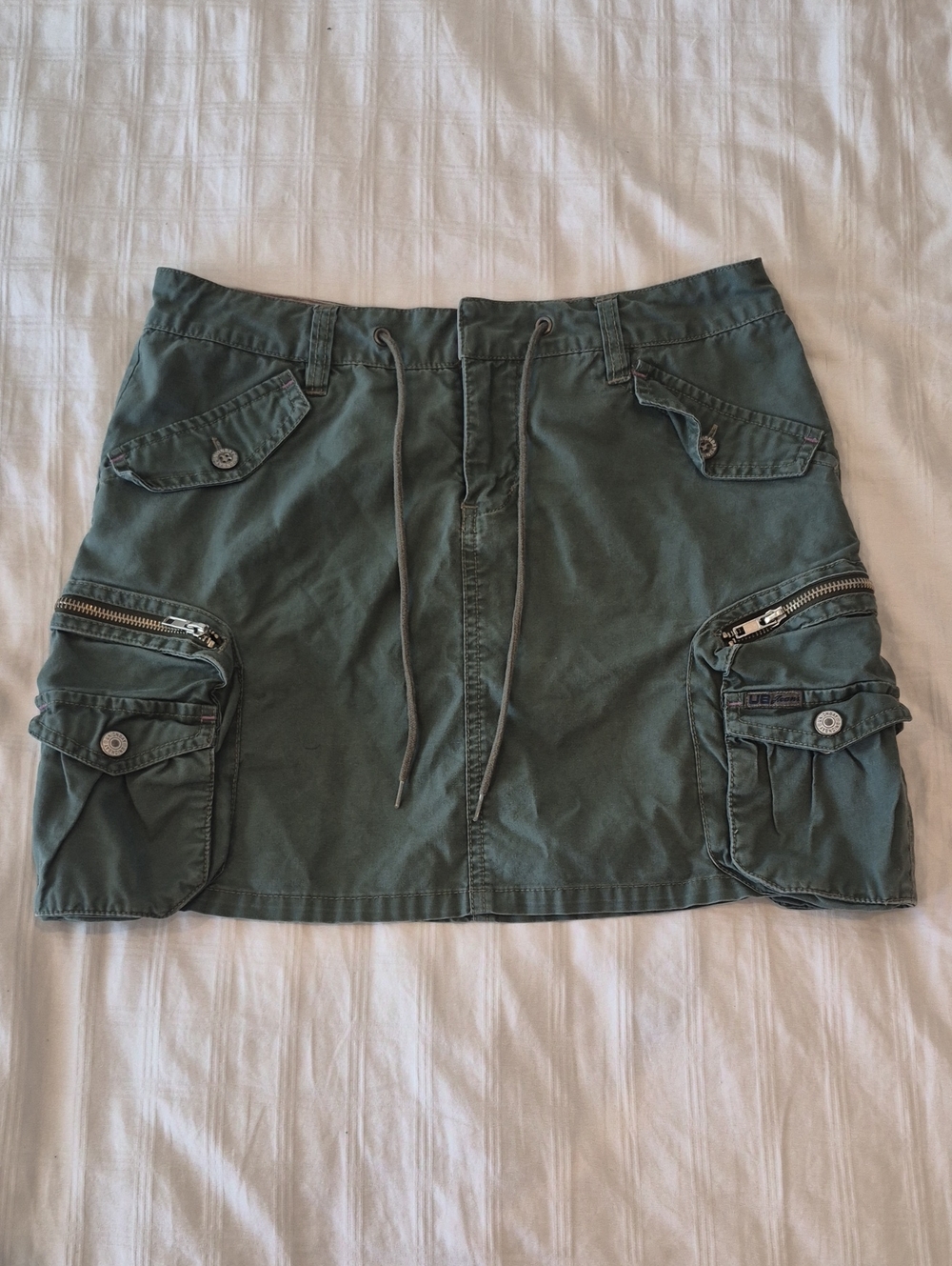 100% Cotton Utility Cargo Mini Skirt in Olive Green